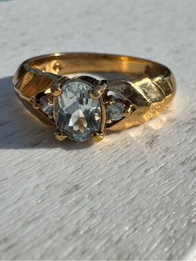 Gold-Plated Aquamarine Solitaire Ring with Side Accents